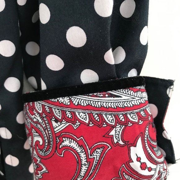 Foxcroft NYC button down shirt women 14 navy/white polka dots red paisley preppy - Picture 4 of 15